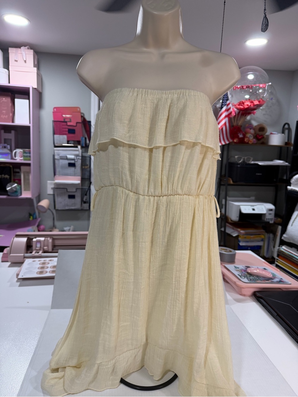 Annabelle Strapless Ruffle Sundress in Pale Yellow